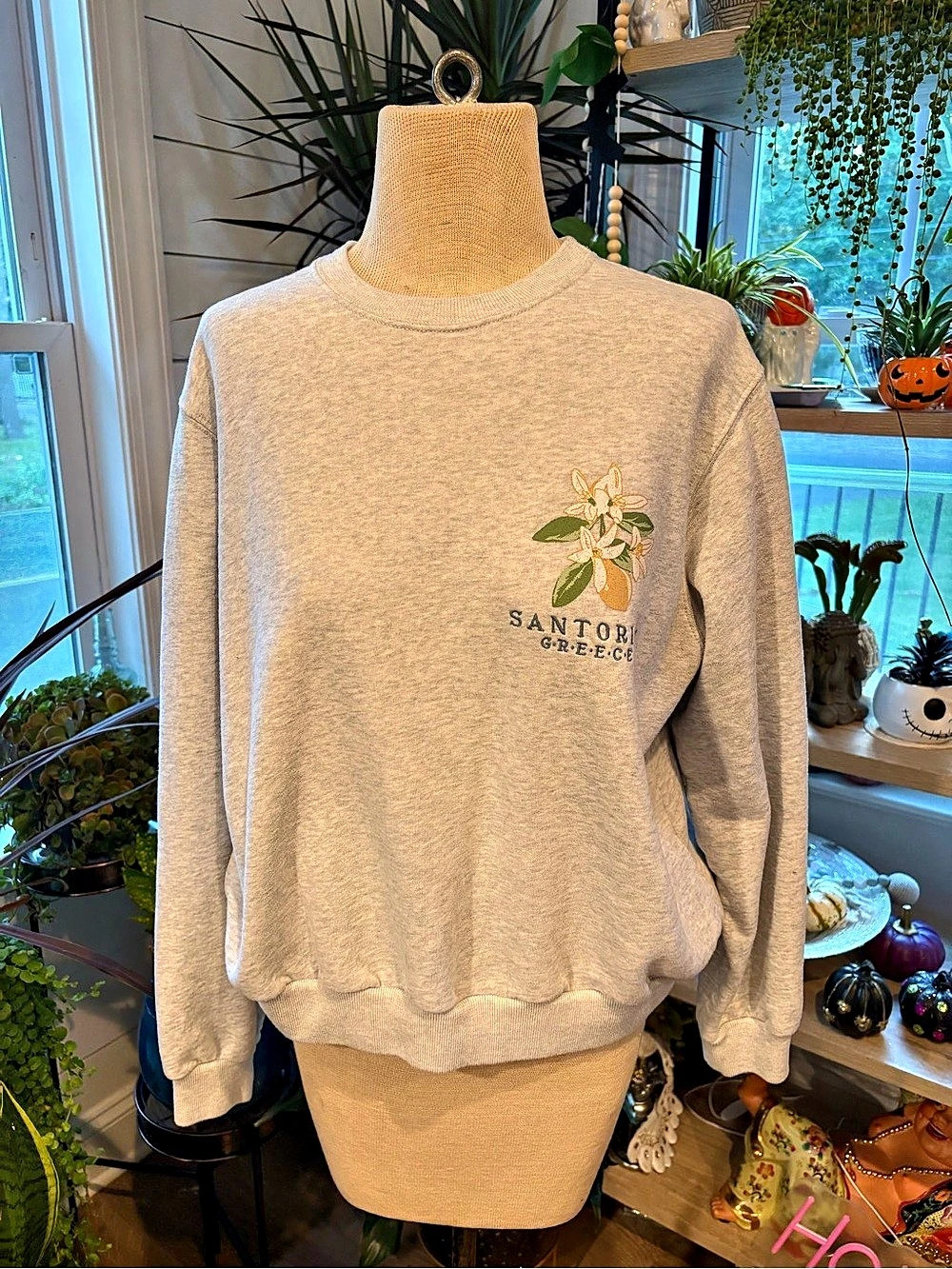 Hollister Santorini Greece Graphic Crew Sweatshirt Gray XS